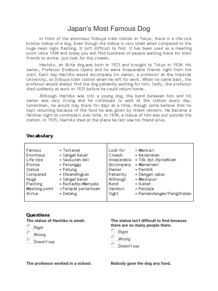 Japan's Most Famous Dog Vocabulary PDF Linguistics Grammar