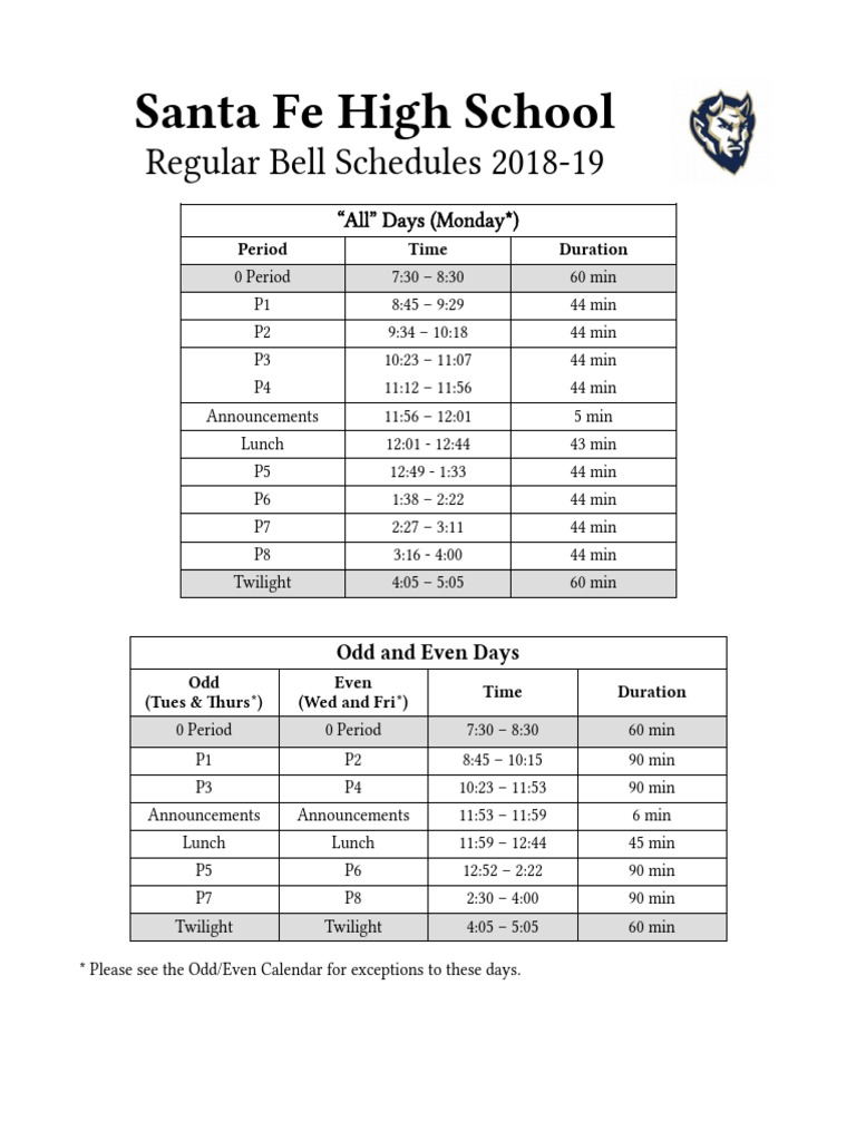 SFHS Reg Bell Schedules PDF