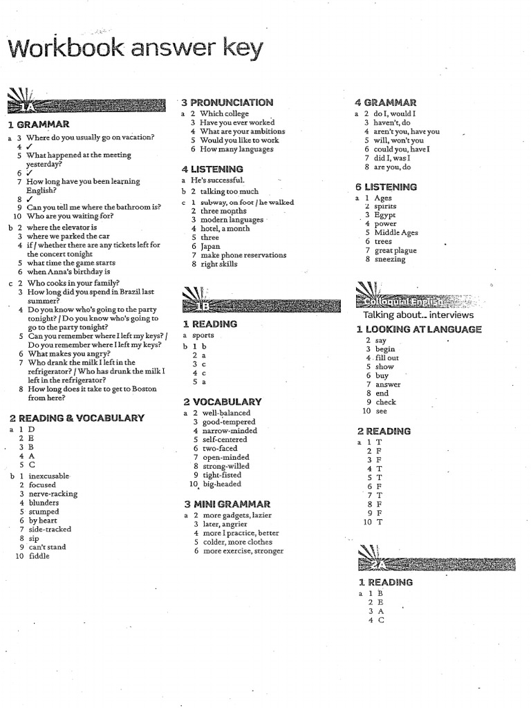 AEF4 Workbook Answer Key | PDF