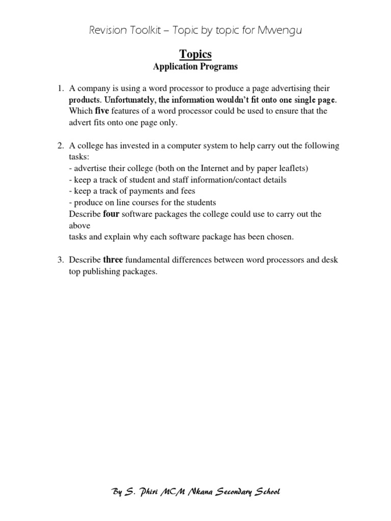 Revision Toolkit - Topic by Topic For Mwengu: Topics | PDF | Career ...