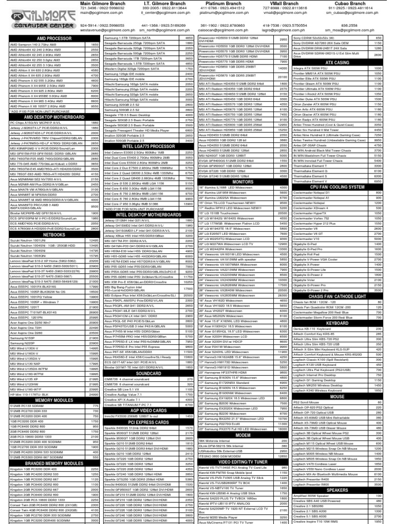PC Hardware Price List and Contacts | PDF | Advanced Micro Devices ...
