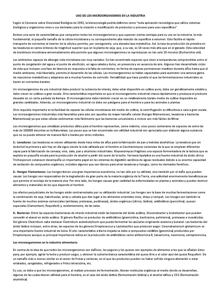 Uso de Los Microorganismos en La Industria | PDF | Antibióticos ...