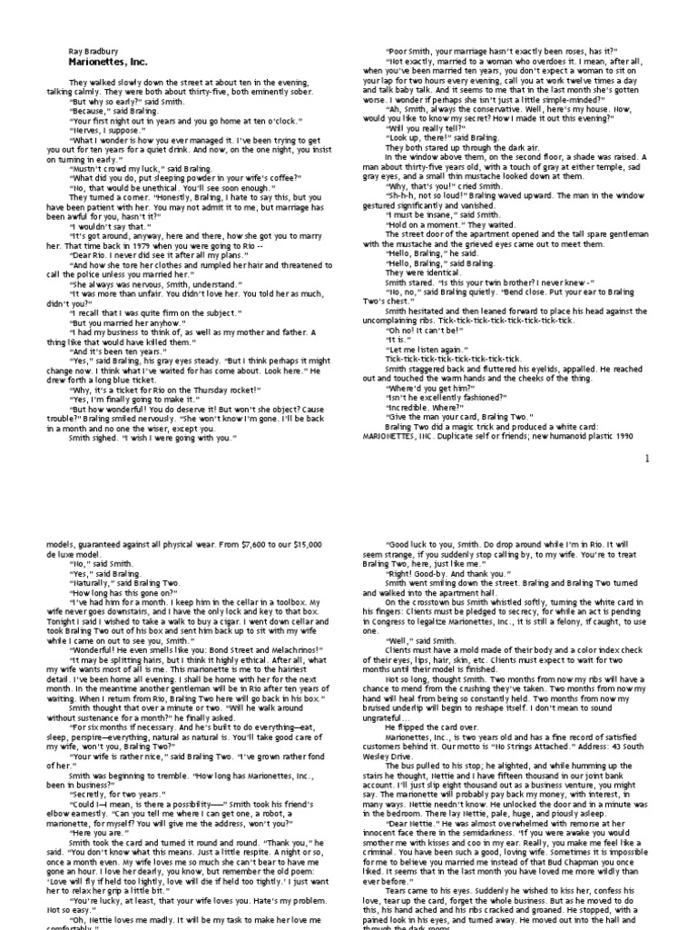 Marionettes Inc Bradbury