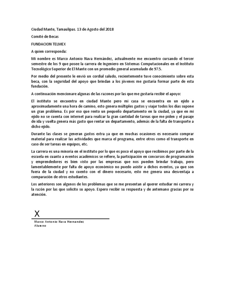 Carta Telmex Ejemplo