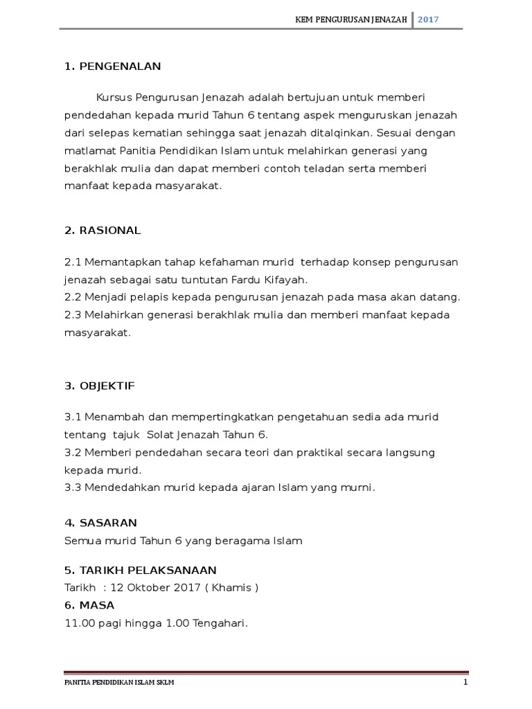 Kertas Kerja Pengurusan Jenazah 2017  PDF
