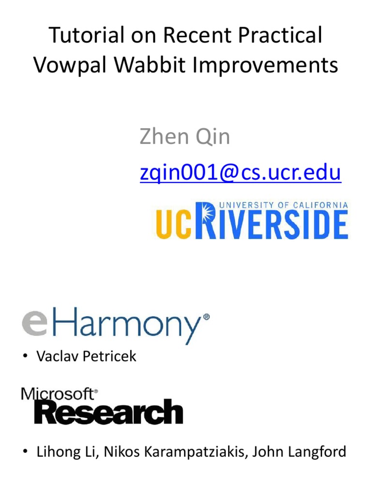 Tutorial On Recent Practical Vowpal Wabbit Improvements: Zhen Qin | PDF ...