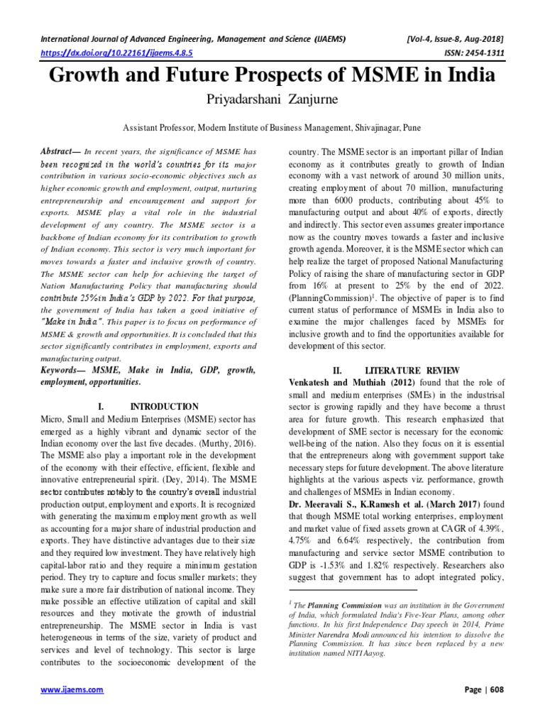 Growth Prospects of MSMEs in India | PDF | Small And Medium Sized ...