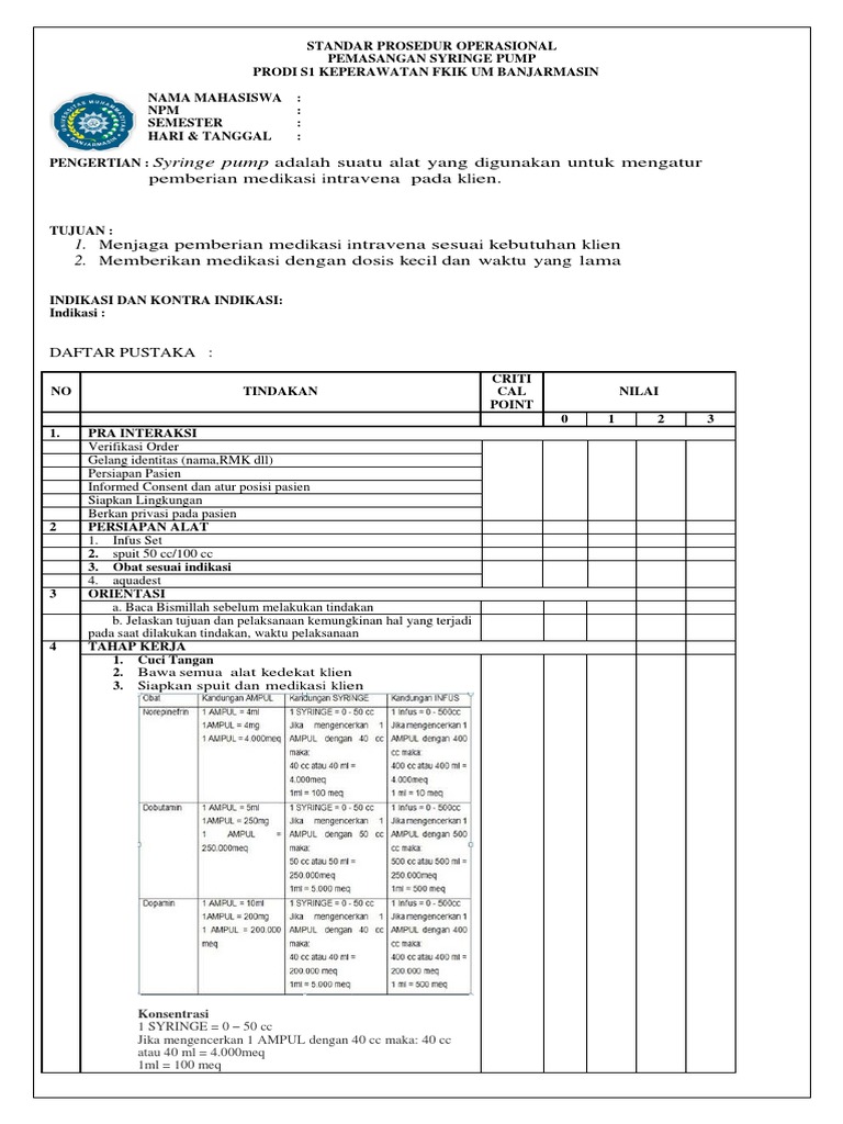 Prosedur Pemasangan Syringe Pump