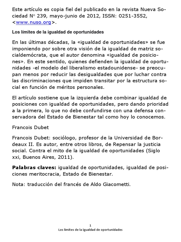 Los Límites de La Igualdad de Oportunidades | PDF | Desigualdad social ...