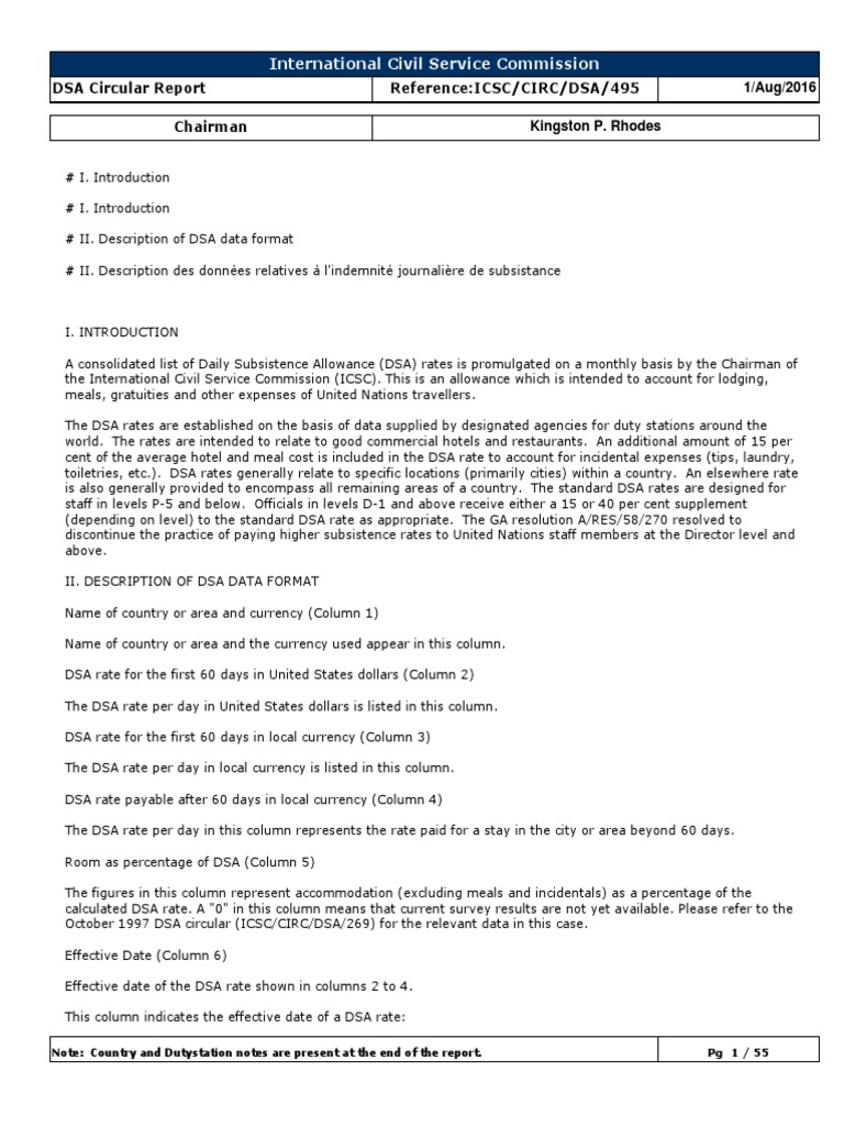 UN Daily Subsistence Allowance Rates 2025 | PDF | Gratuity ...