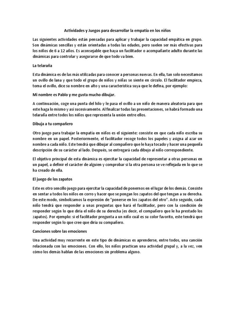 Actividades para Fomentar la Empatía Infantil | PDF | Las emociones ...