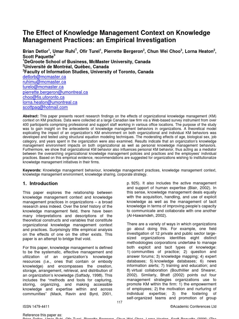 The Effect of Knowledge Management Context On Knowledge Management ...