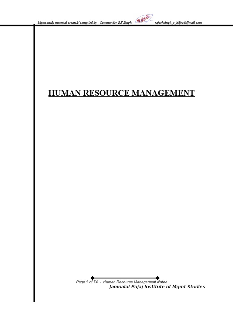 HRM Notes | PDF | Strategic Management | Human Resource Management