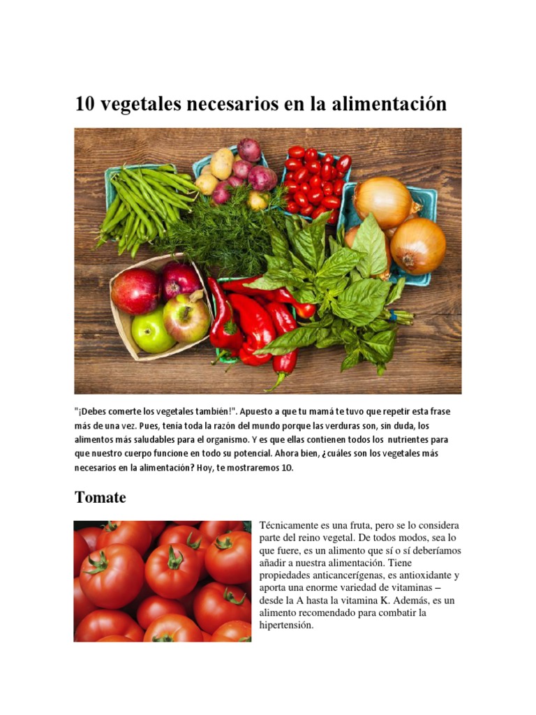 10 Vegetales Necesarios en La Alimentación | PDF | Vitamina C | Alimentos, image size:768x1024