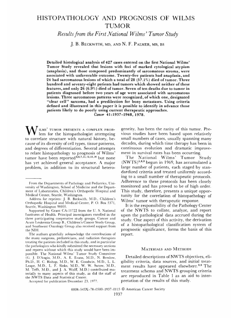 Histopathology and Prognosis of Wilms Tumor | PDF | Metastasis ...