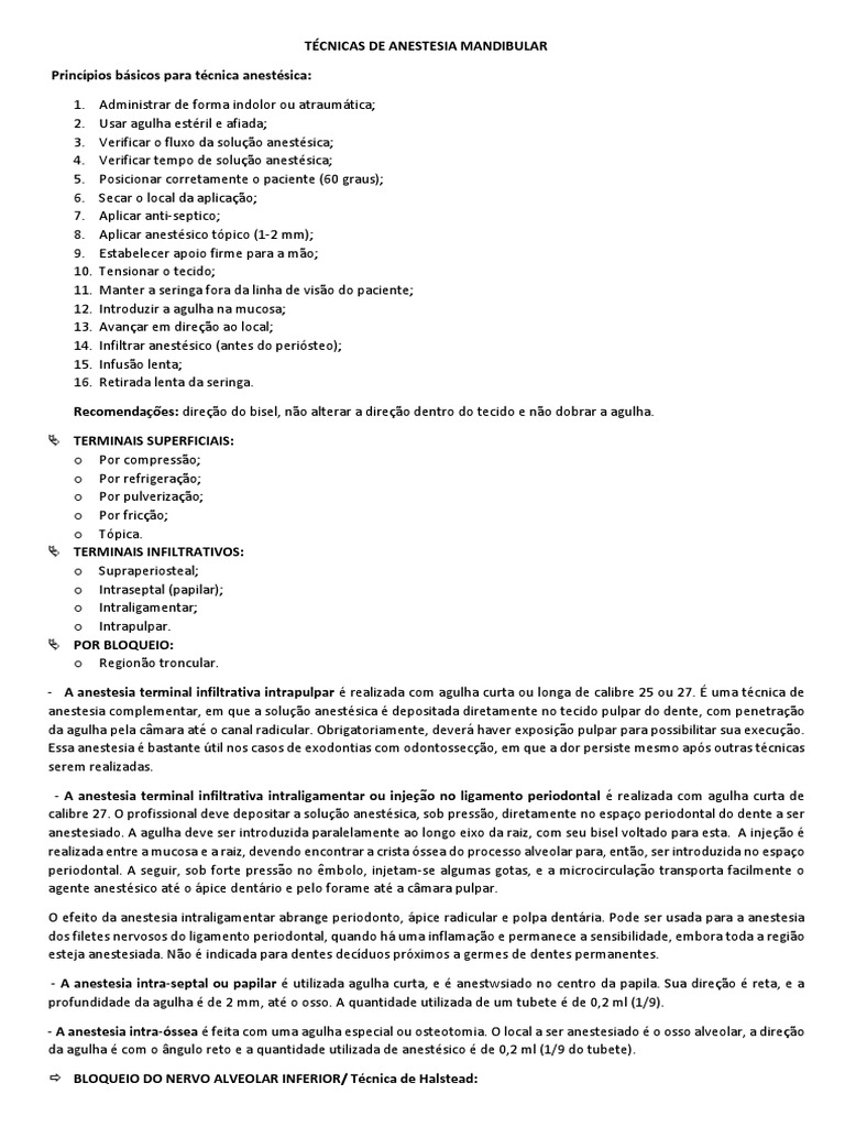 Técnicas de Anestesia Mandibular | PDF | Boca | Dente