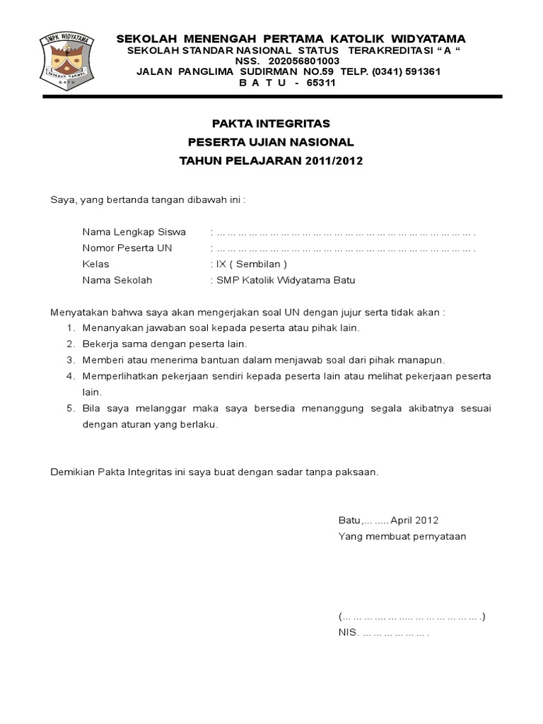 Pakta Integritas Peserta Ujian