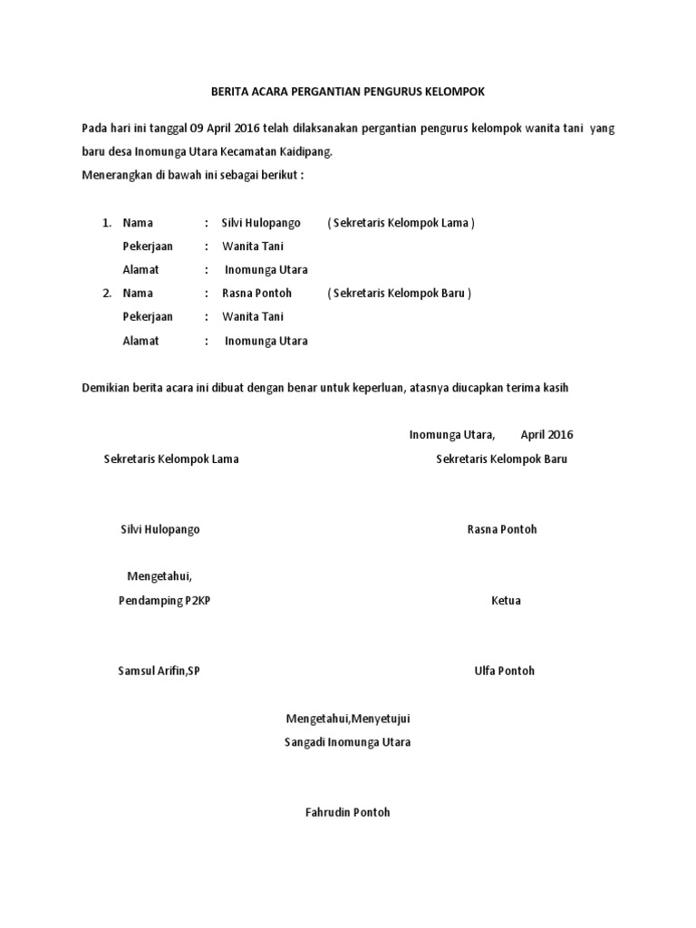 Berita Acara Pergantian Pengurus