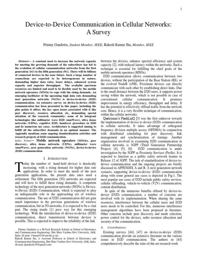Device-to-Device Communication in Cellular Networks: A Survey | PDF ...