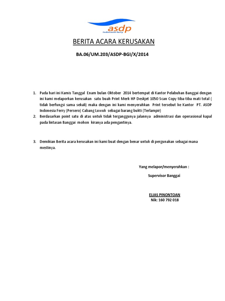 Berita Acara Kerusakan Pdf