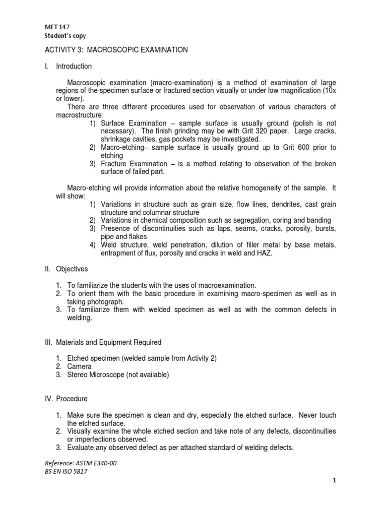 Activity 3 Macroscopic Examination - Students | PDF | Welding ...