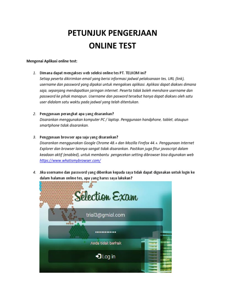 Petunjuk Pengerjaan Aplikasi Online Test Pt Telkom