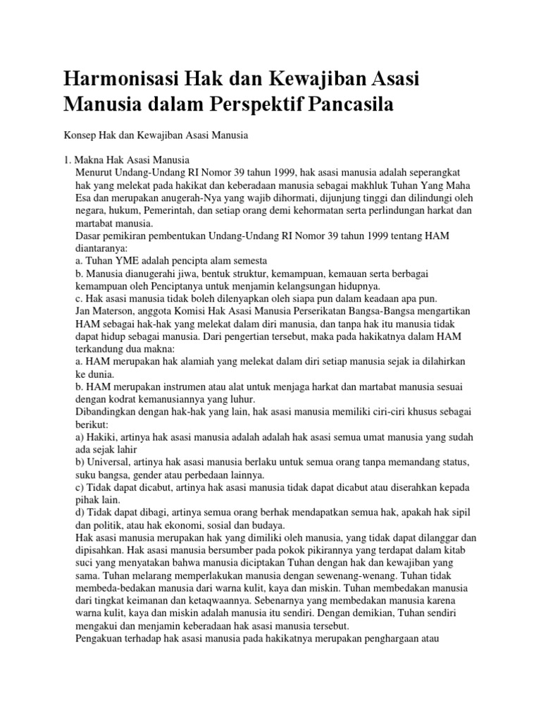 Contoh Soal Essay Harmonisasi Hak Dan Kewajiban Asasi Manusia Dalam