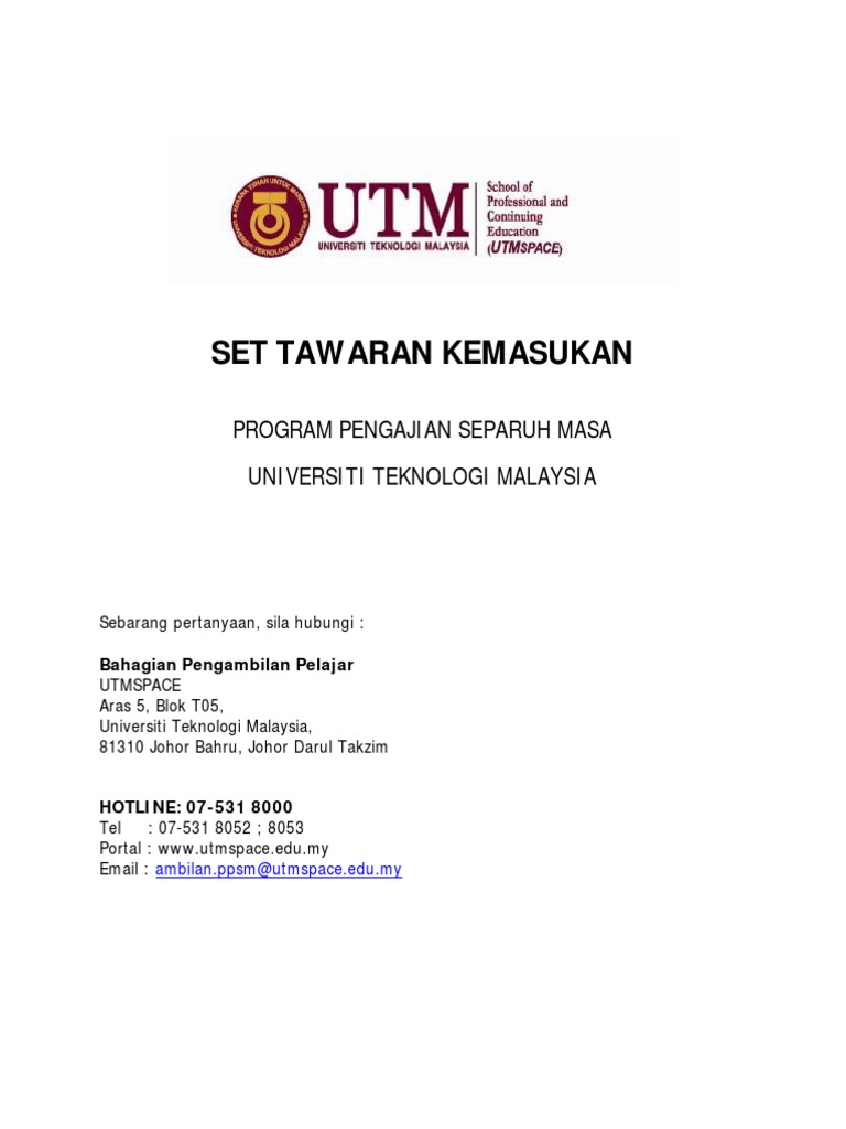 Set Tawaran Kemasukan Utmspace Pdf