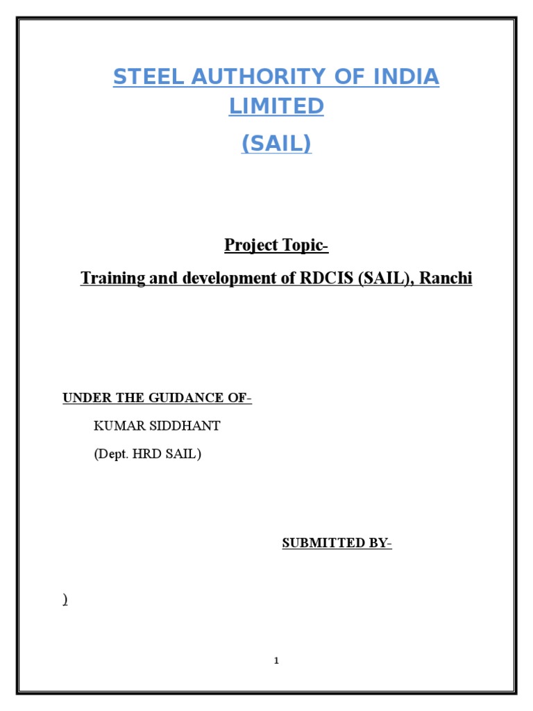 Steel Authority of India Limited (SAIL) : Project Topic-Training and ...
