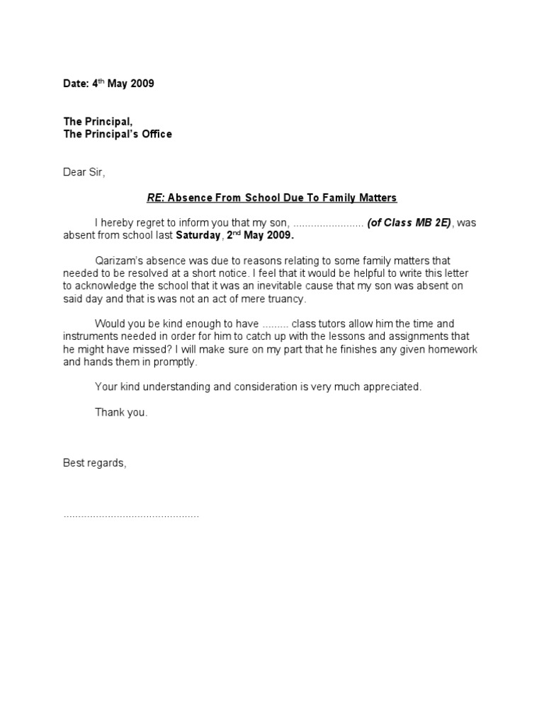 Absence Letter