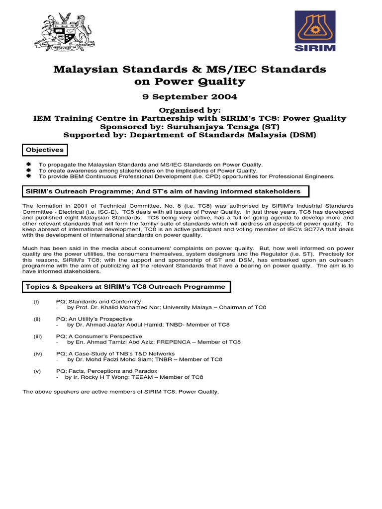 Malaysian Standards & MS/IEC Standards On Power Quality: 9 September ...