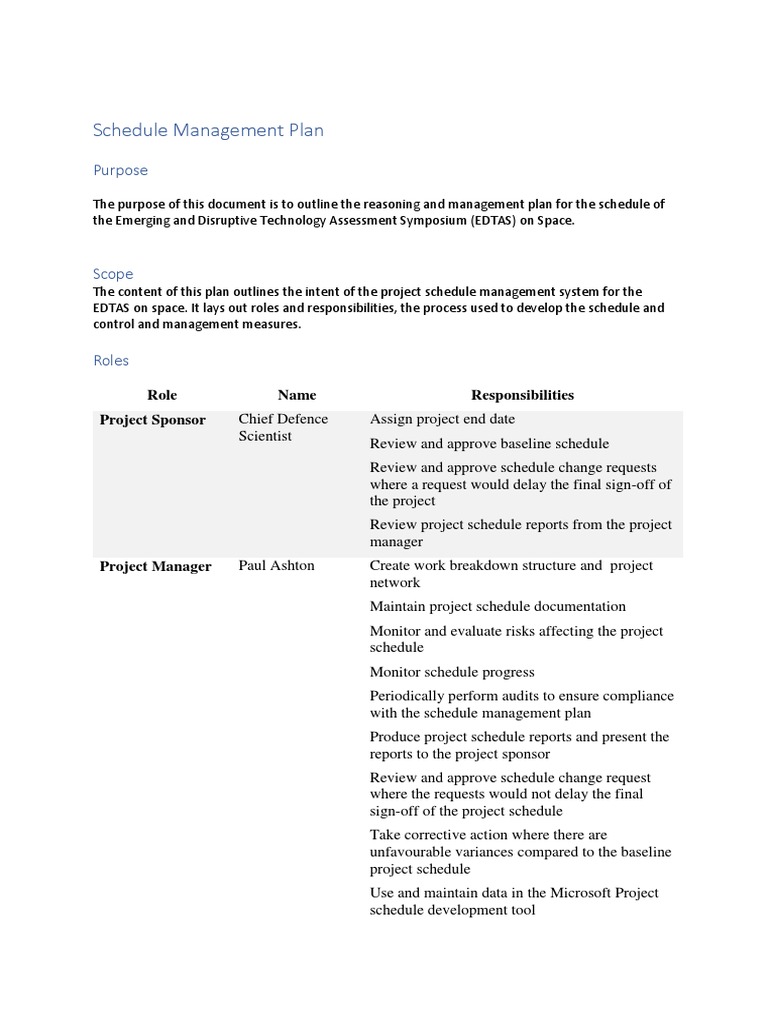 Schedule Management Plan for EDTAS | PDF | Project Management | Computing