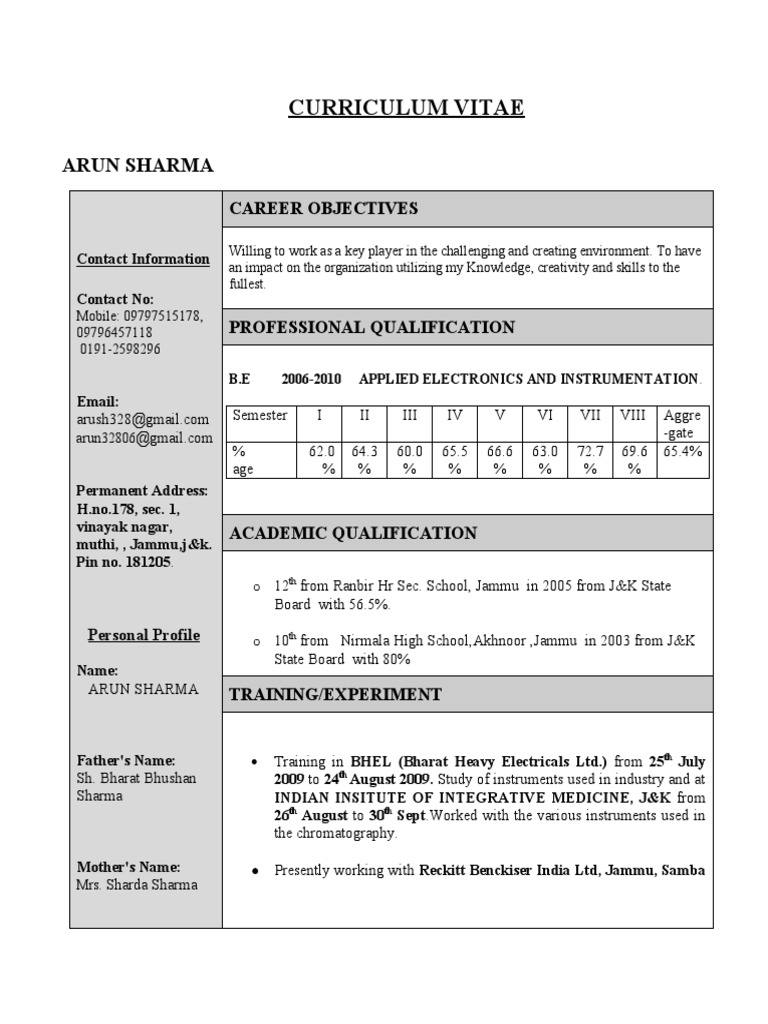 Arun Sharma's Professional CV | PDF | Business | Communication