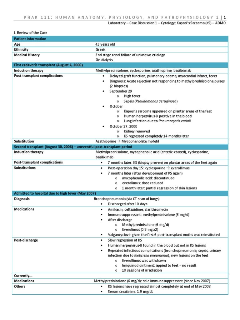 Phar 111 Lab Case Discussion 1 Kaposi's PDF Hiv/Aids