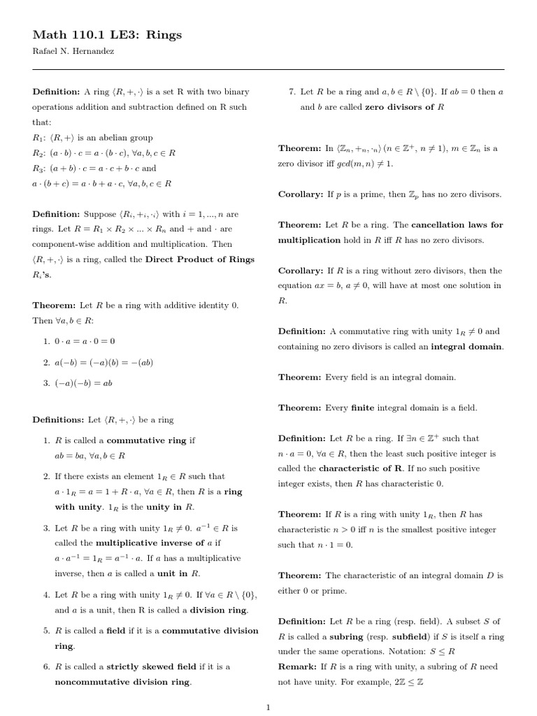 110.1 LE3 Reviewer | PDF | Ring (Mathematics) | Field (Mathematics)