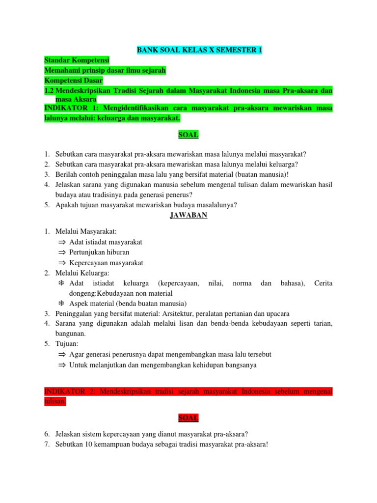 Bank Soal Esay Kelas X Semester 1 K D 1 2 Docx