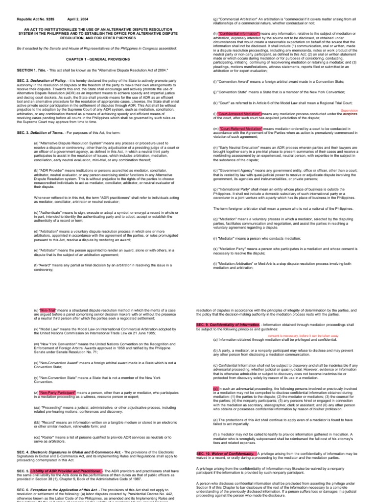 Ra 9285 pdf pdf mediation alternative dispute resolution