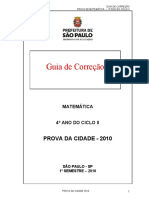 Guia de correção prova matemática 4o ano