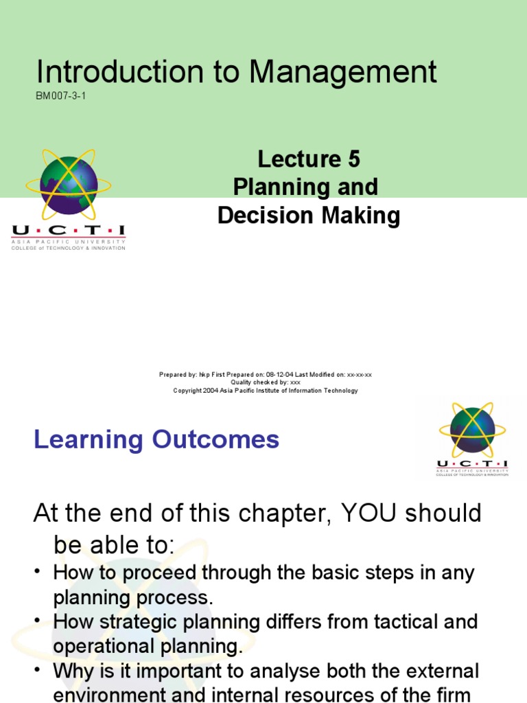 Introduction To Management: Planning and Decision Making | PDF ...