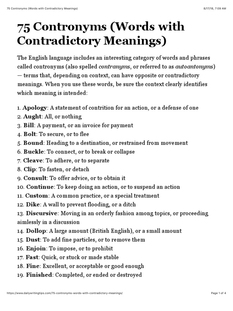 75 Contronyms (Words With Contradictory Meanings)