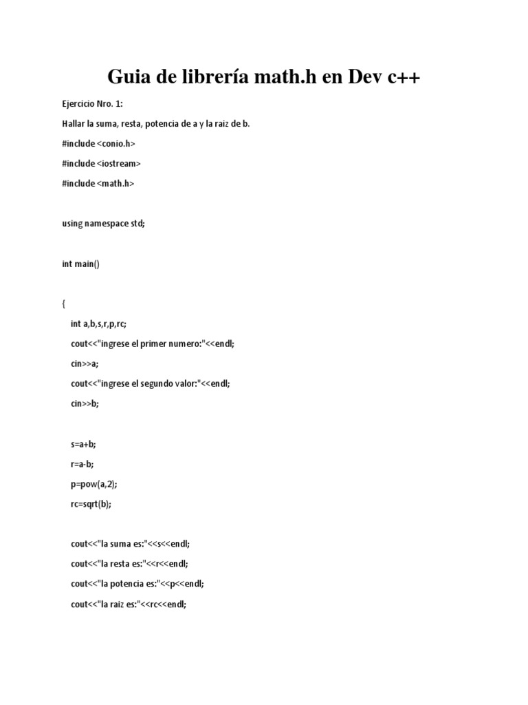 Ejercicios con la libreria math h dev c pdf geometr a formas
