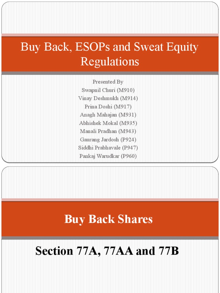 Buy Back, Esops and Sweat Equity Regulations PDF Stocks Share