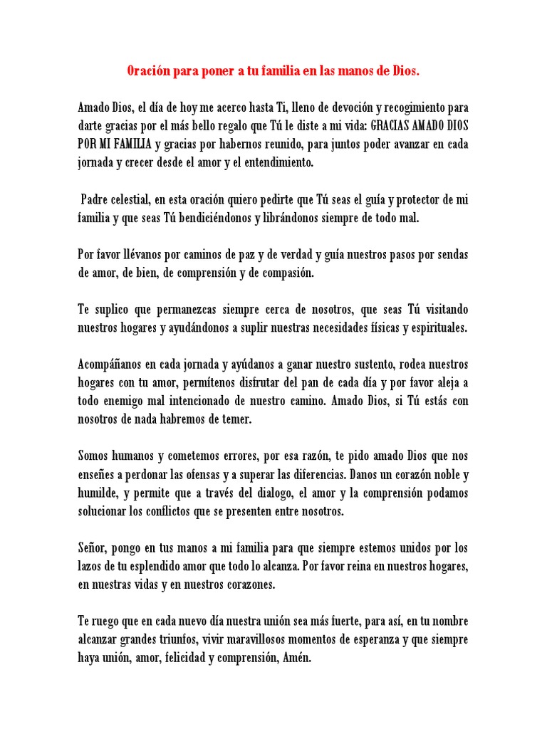 Oración para Poner A Tu Familia en Las Manos de Dios | PDF