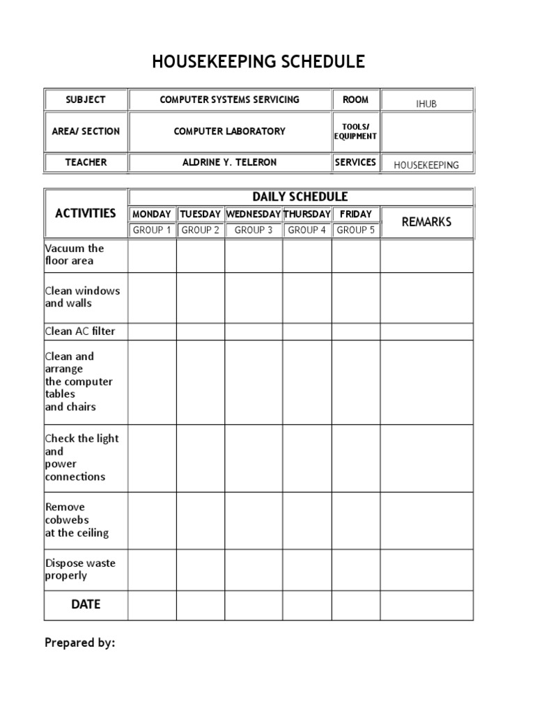 Housekeeping Schedule PDF Housekeeping Computing And Information