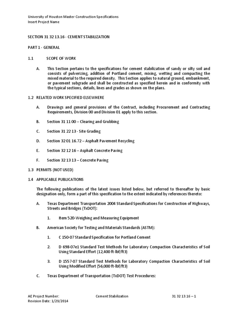 31 32 13 Cement Stabilization PDF | PDF | Specification (Technical ...