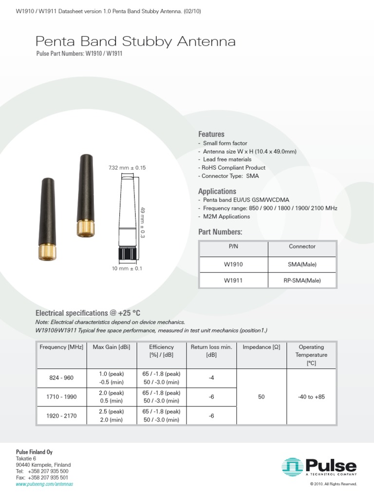 Penta Band W1910 W1911 PDF Antenna (Radio) Decibel