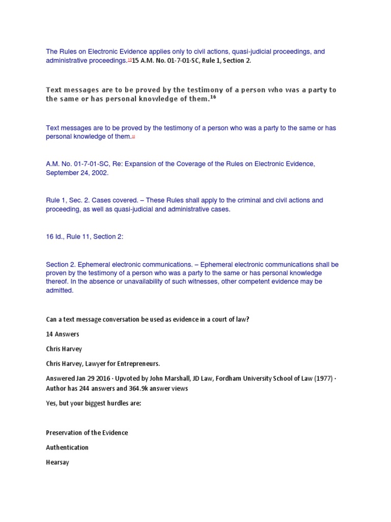 Text Message Vis A Vis Electronic Evidence | PDF | Hearsay | Hearsay In