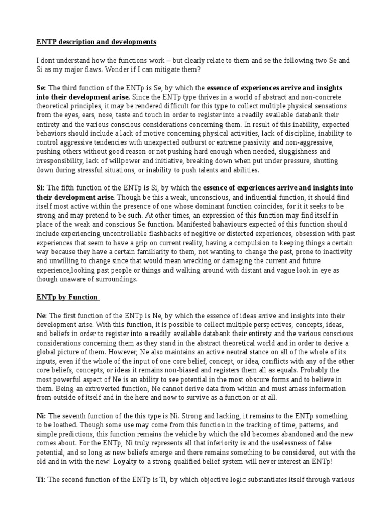 Understanding ENTP Traits and Functions | PDF | Defence Mechanisms | Id