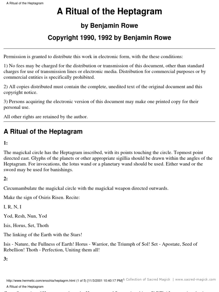 An Enochian Ritual of The Heptagram by Benjamin Rowe | PDF | Philosophy