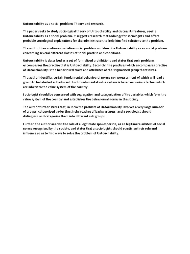 Understanding Untouchability as a Social Issue | PDF